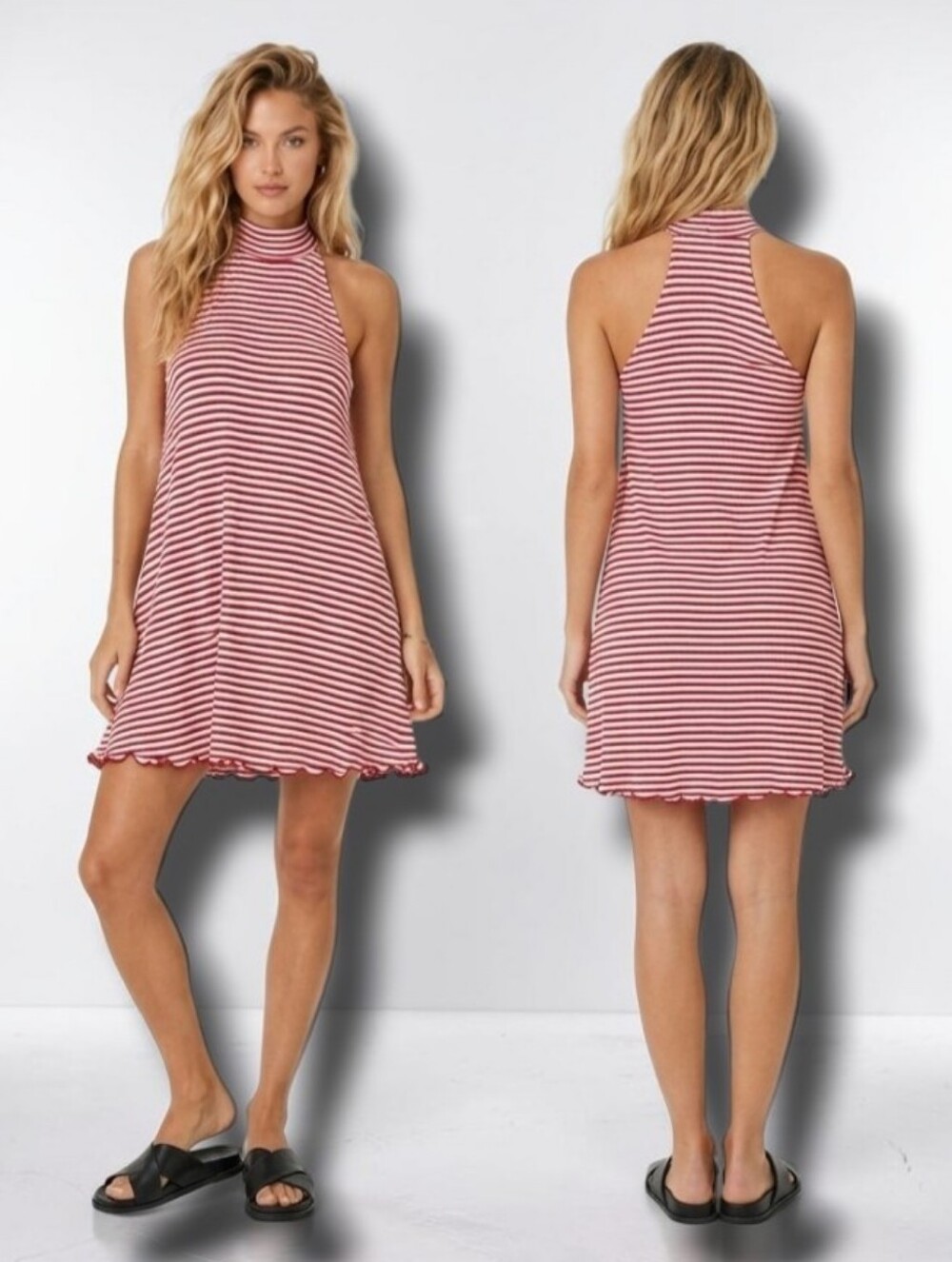 Zara Trafaluc Women's Red & White Striped Halter Swing Dress